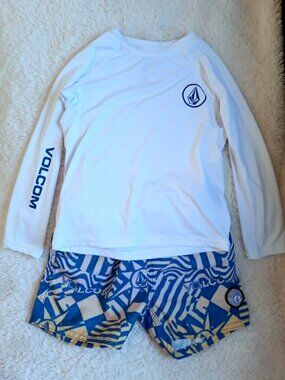 Volcom Long-Sleeved Rash Guard & Swim Trunks